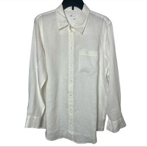 GAP Men’s 100% Linen White Long Sleeve Button Down Shirt Size L Coastal Resort